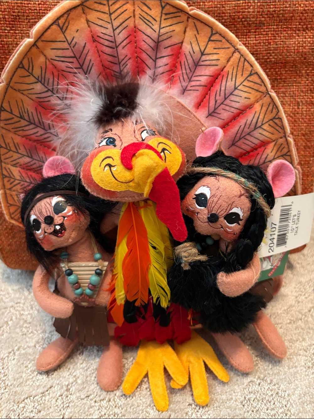 Annalee Plush Turkey and Friends Thanksgiving De - Yellow, Red, Pink, Black,